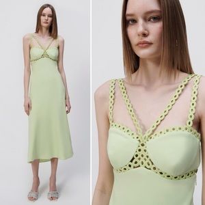 NWT Jonathan Simkhai Sevilla Crochet Ring Midi Dress in Lime Green size 14